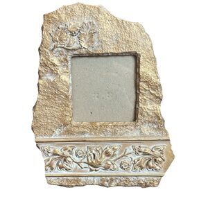 Vintage Picture Frame “Rock” Surface Leaf Floral Gold Decorative Photo 3.25”